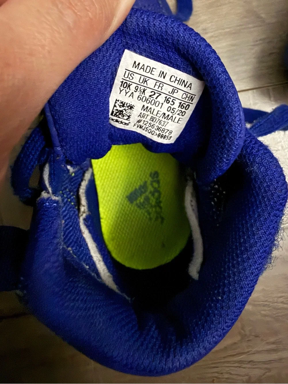 Adidas Youth Wrestling Royal Blue shoes with Neon Yellow Stripes